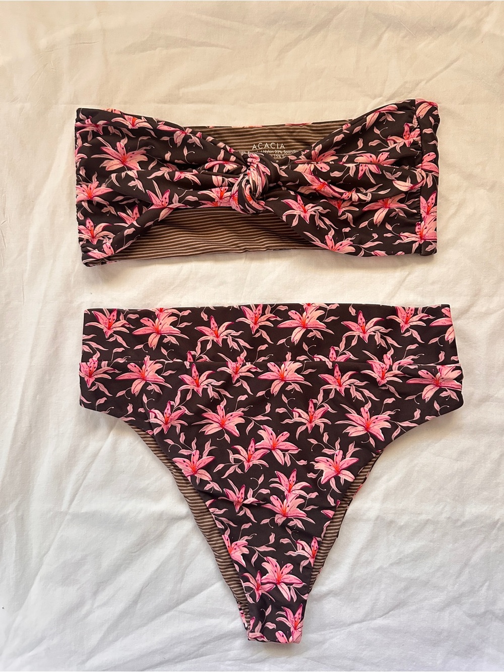 Acacia Swimwear Bandeau Bikini with Pink and Purple Floral Print